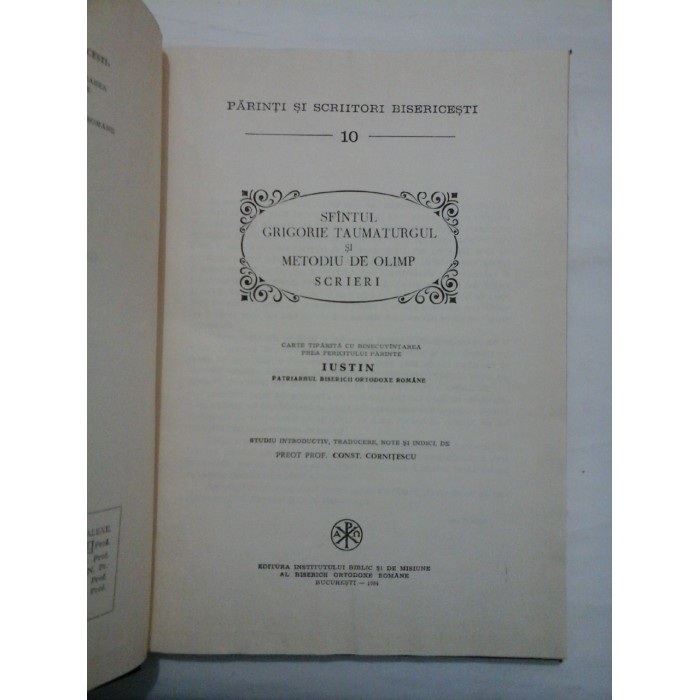  SFINTUL  GRIGORIE  TAUMATURGUL SI  METODIU  DE  OLIMP  Scrieri  -  PSB 10